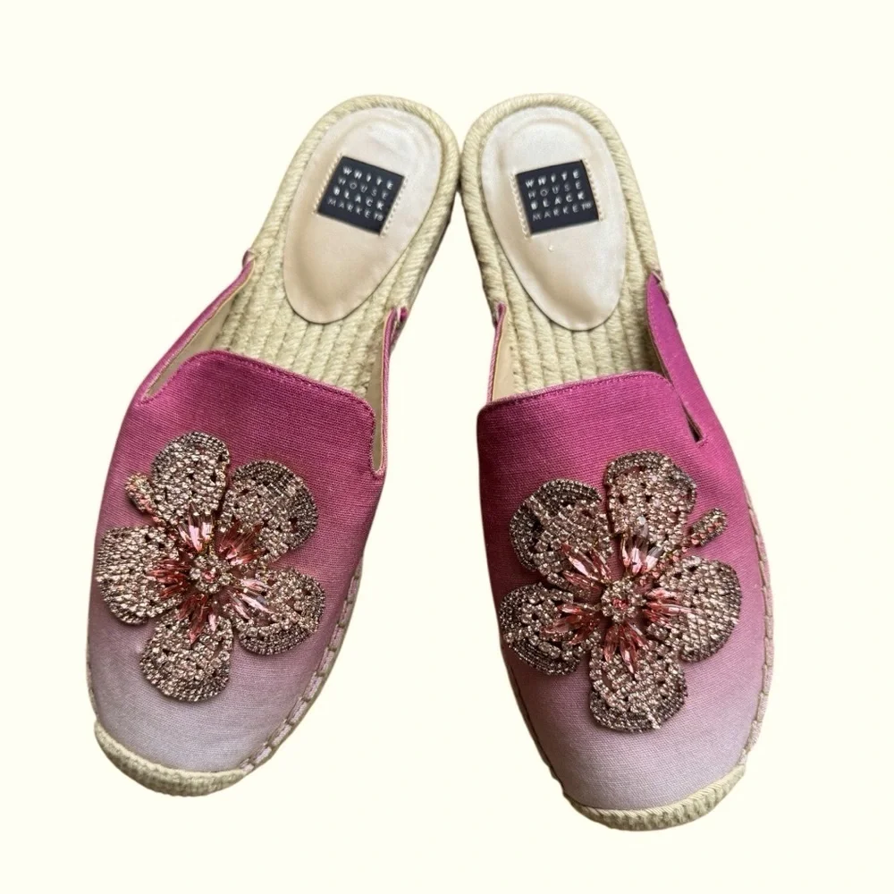 White House Black Market Pink Ombre Jewelled Espadrille Mules Slides